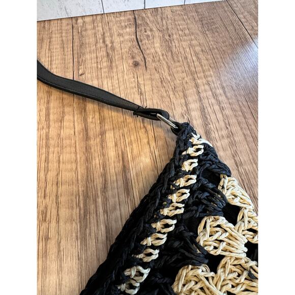 Straw Purse Hobo Bag Neutral Black Tan HandBag NEW FAST SHIP Beach Bag Beachy - Picture 4 of 6